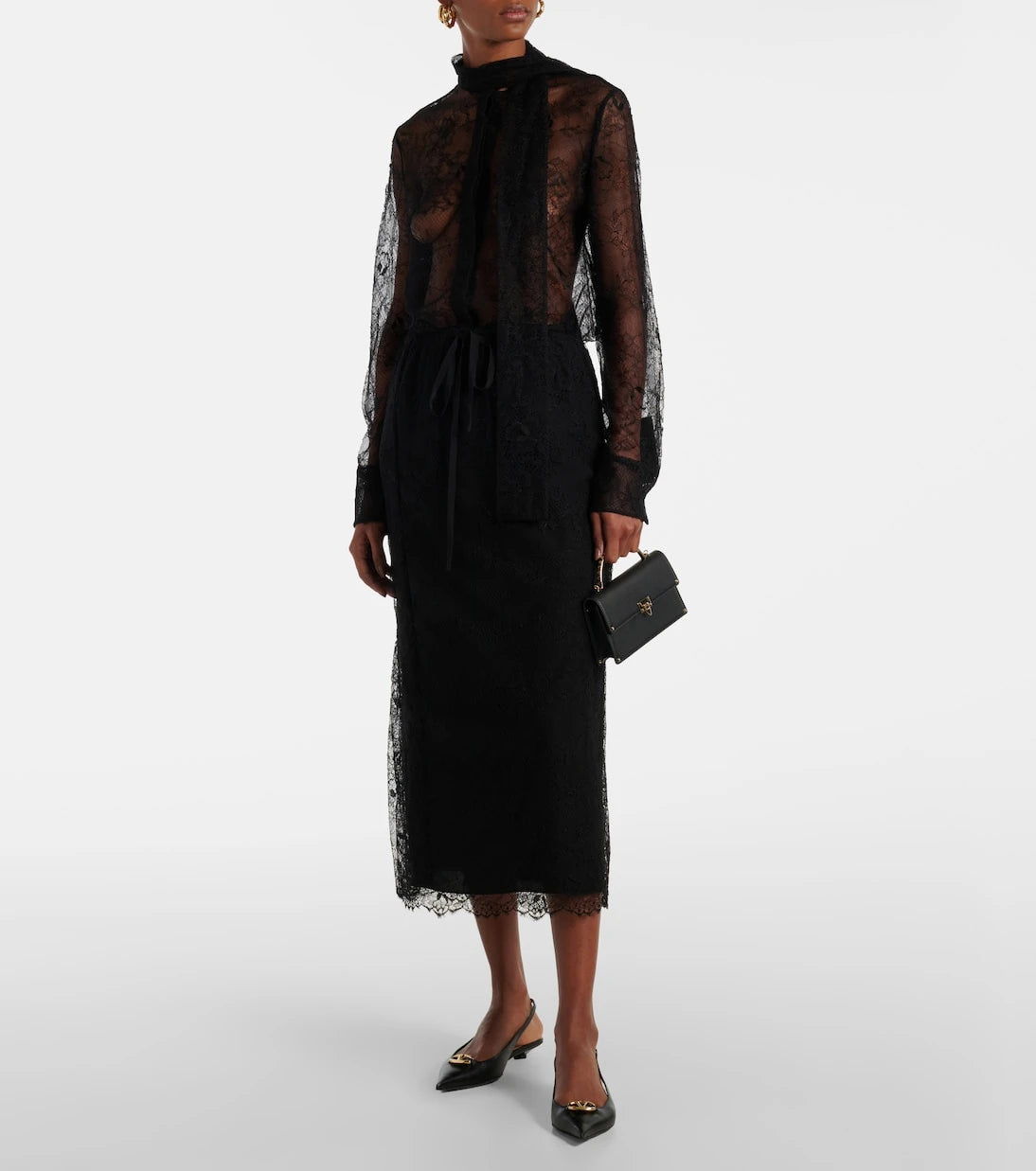 Valentino - Floral lace midi skirt
