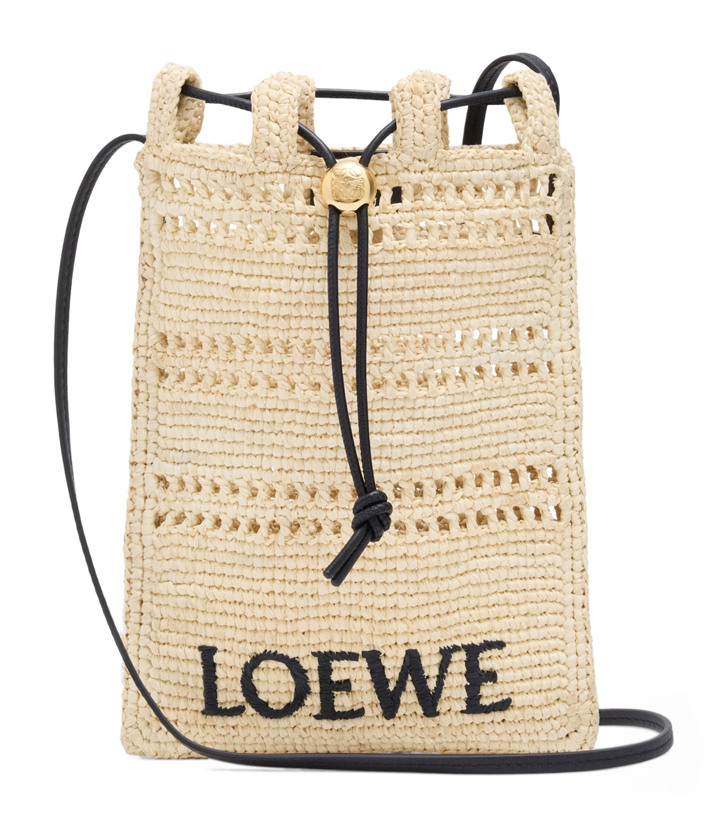 LOEWE Beige x Paula's Ibiza Raffia Drawstring Pocket Bag