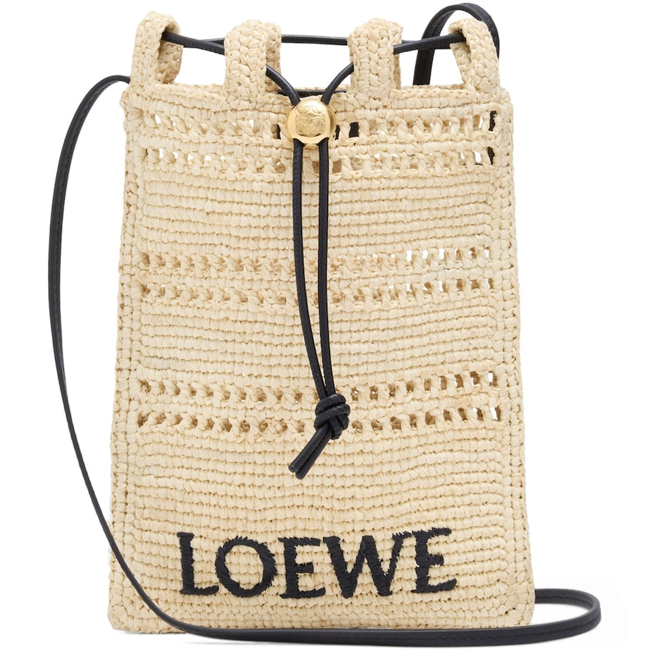 LOEWE Beige x Paula's Ibiza Raffia Drawstring Pocket Bag