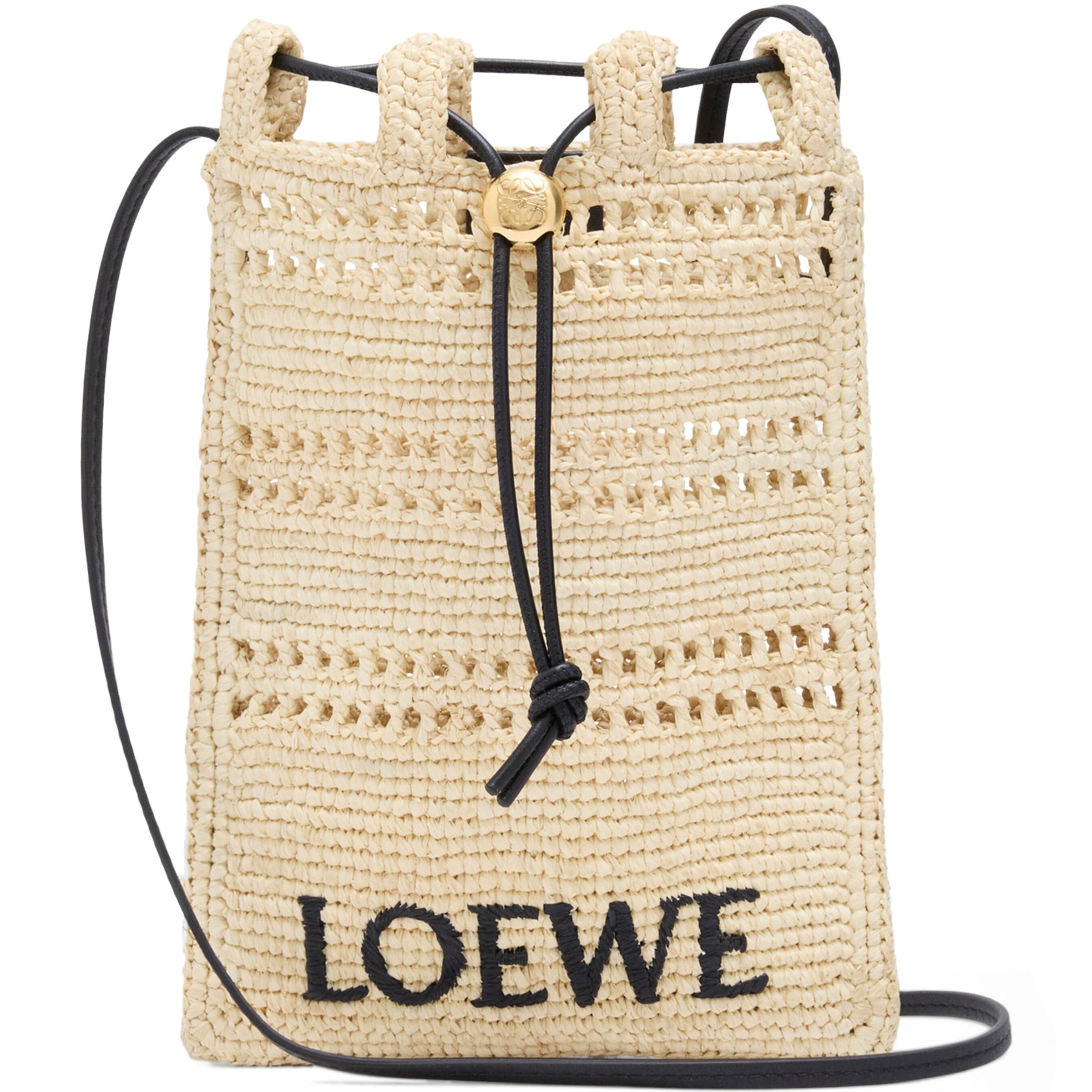 LOEWE Beige x Paula's Ibiza Raffia Drawstring Pocket Bag