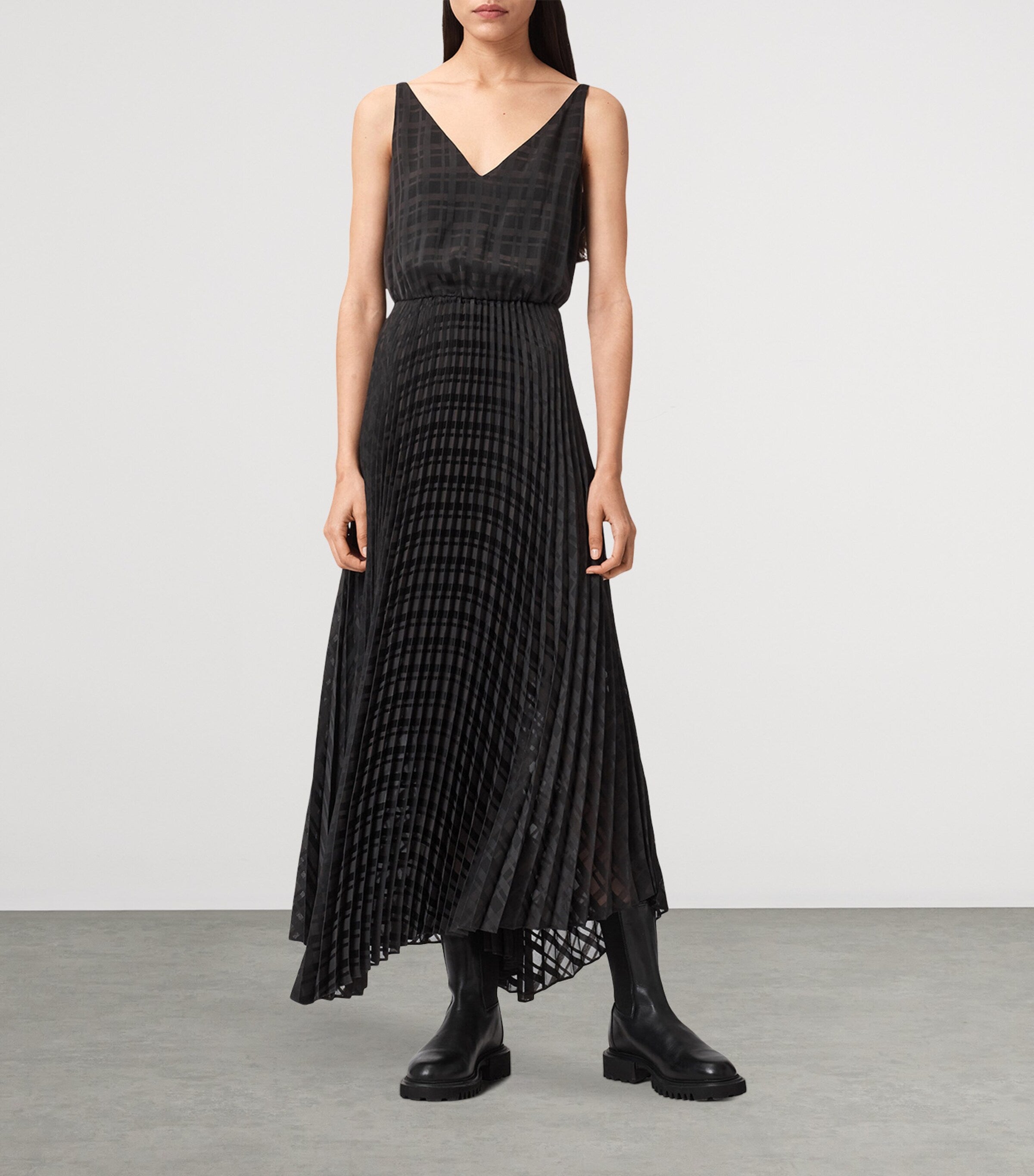 Black Pleated Sinead Sweater Dress