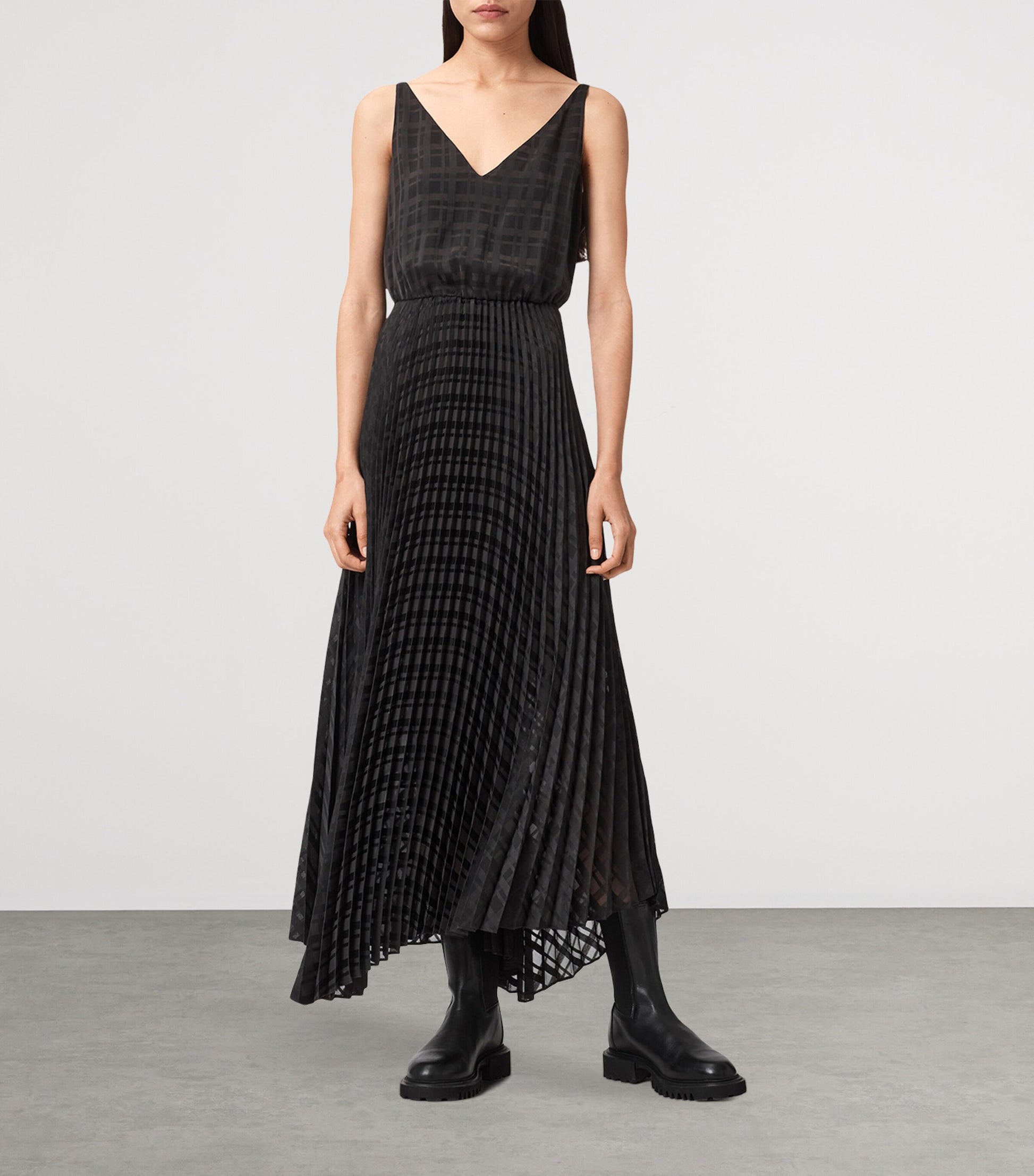 Black Pleated Sinead Sweater Dress