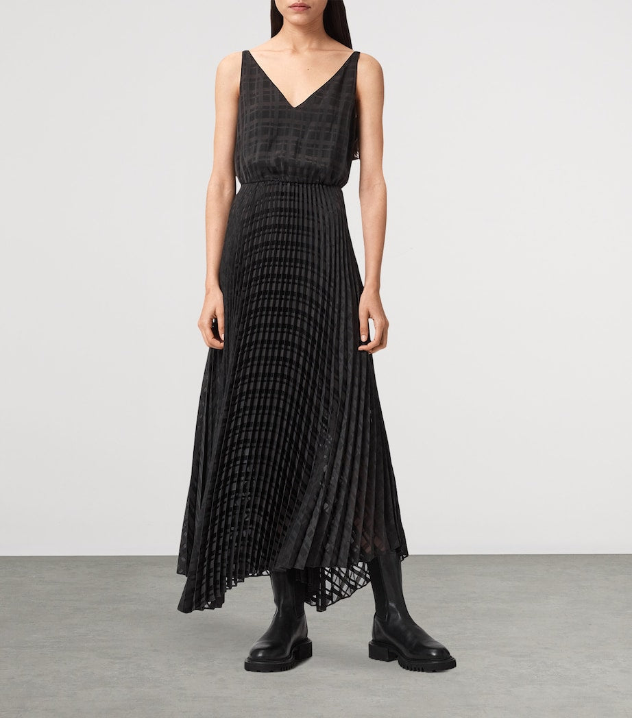 AllSaints Black Pleated Sinead Sweater Dress