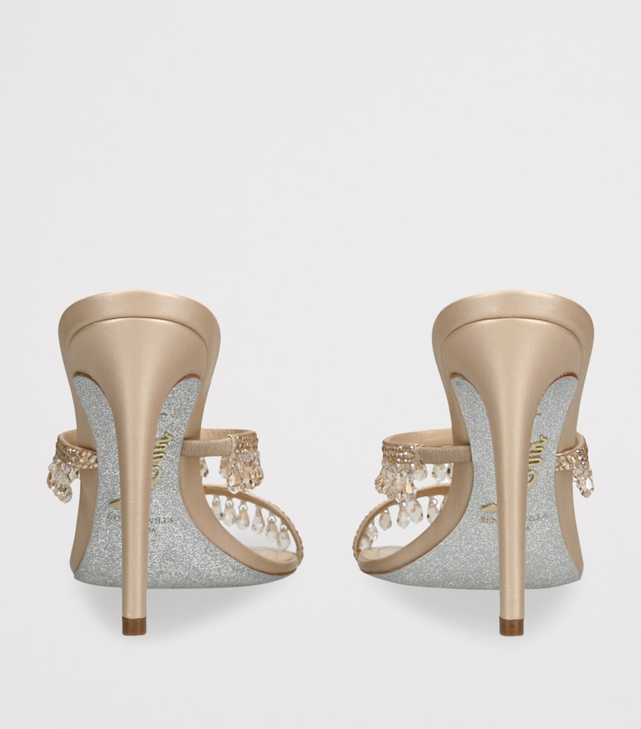 René Caovilla Beige Embellished Chandelier Heeled Mules 105