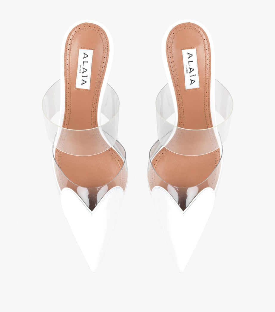 White Patent Leather Le Coeur Mules 90