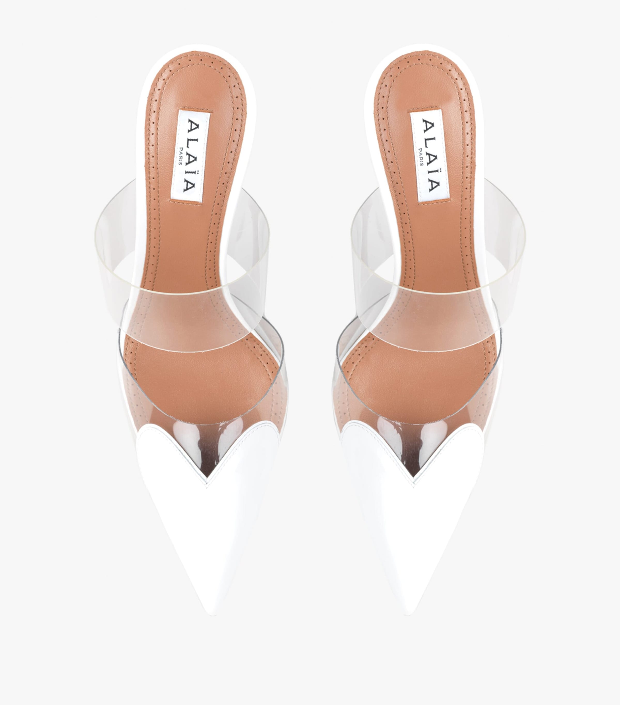 Alaïa White Patent Leather Le Coeur Mules 90