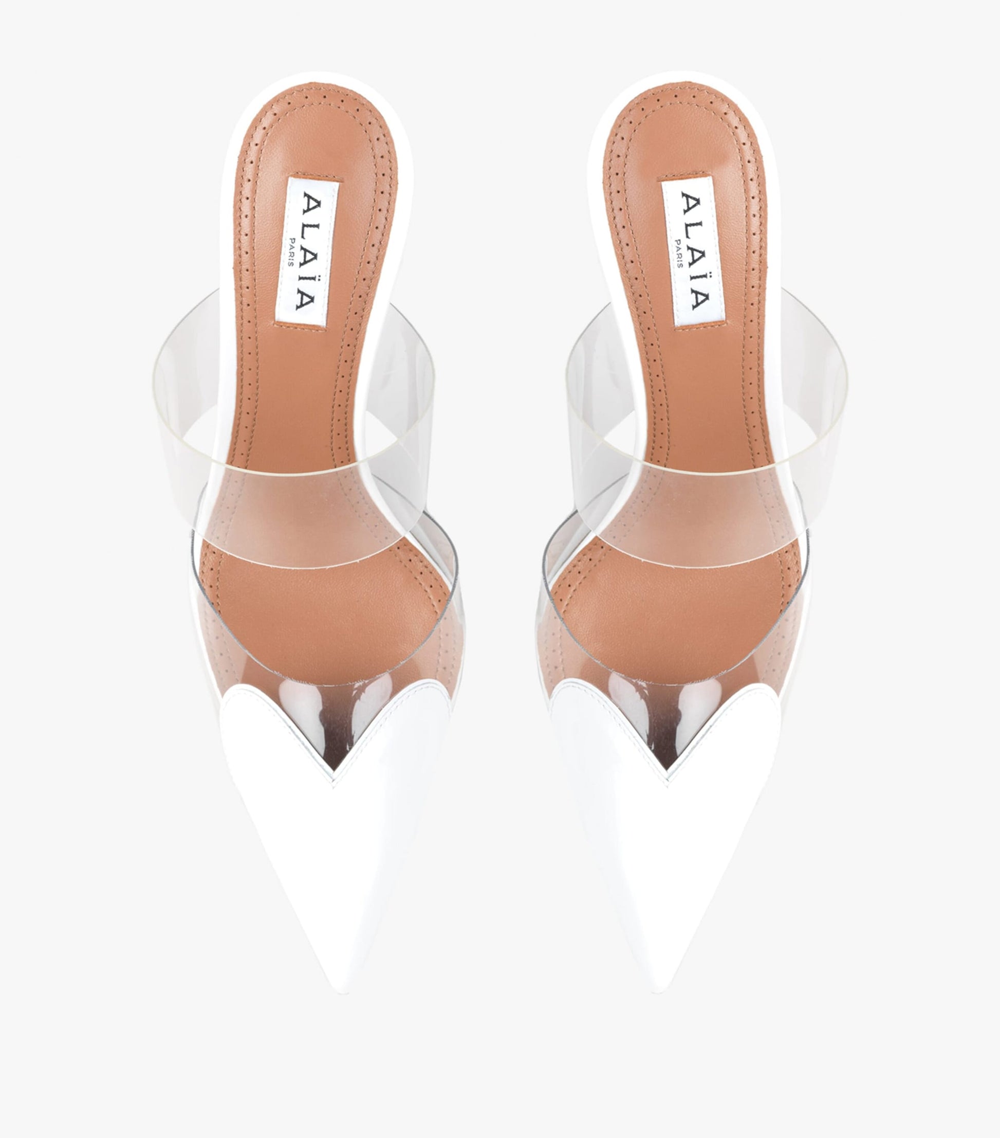 Alaïa White Patent Leather Le Coeur Mules 90