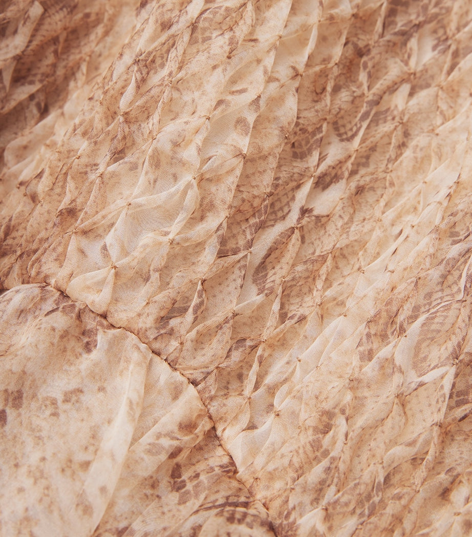 Zimmermann Brown Silk Memento Smocked Flutter Maxi Dress