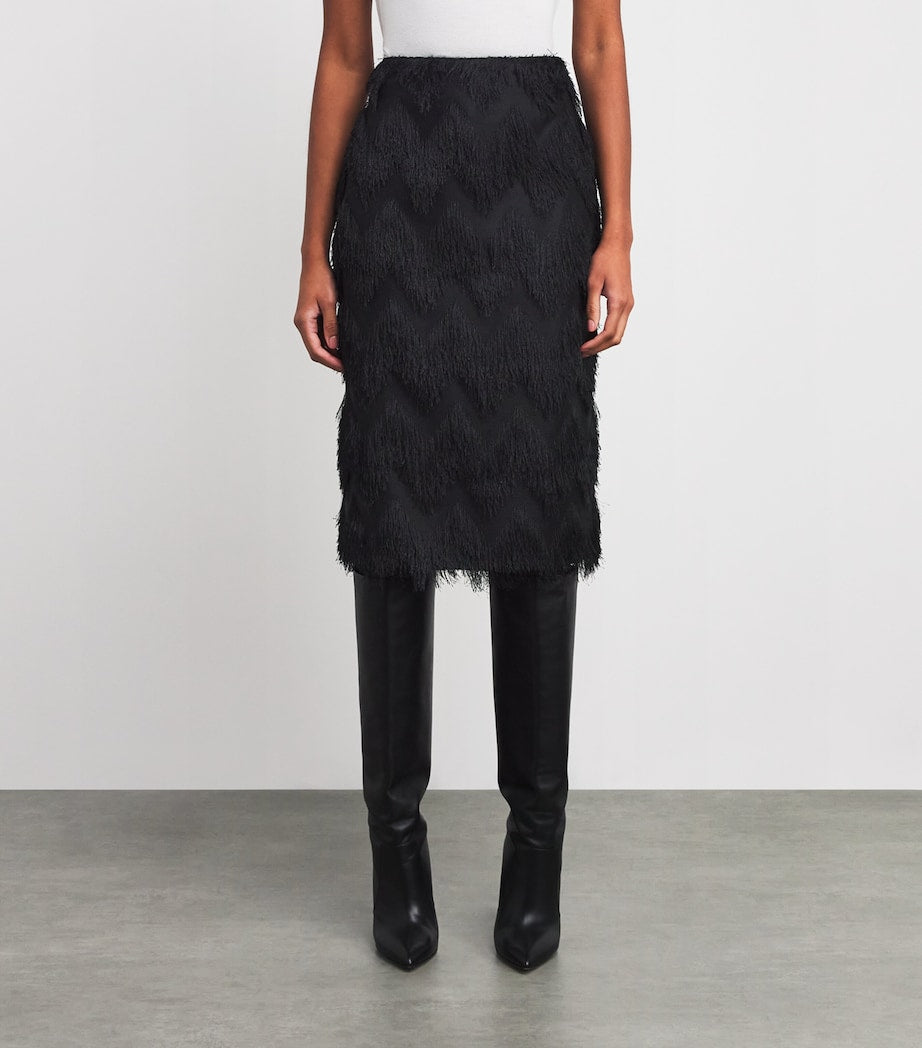 CAMILLA AND MARC Black Fringed Phoenix Midi Skirt