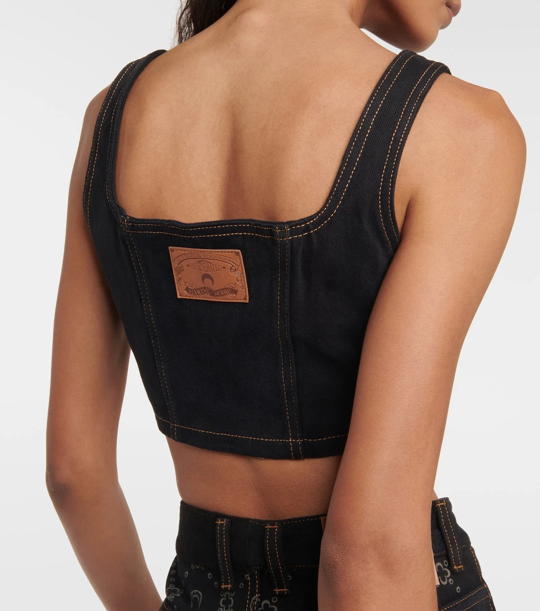 Marine Serre - Regenerated cropped denim bustier