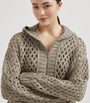 Brown Dazzling Netted Hooded Cardigan