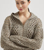 Brunello Cucinelli Brown Dazzling Netted Hooded Cardigan