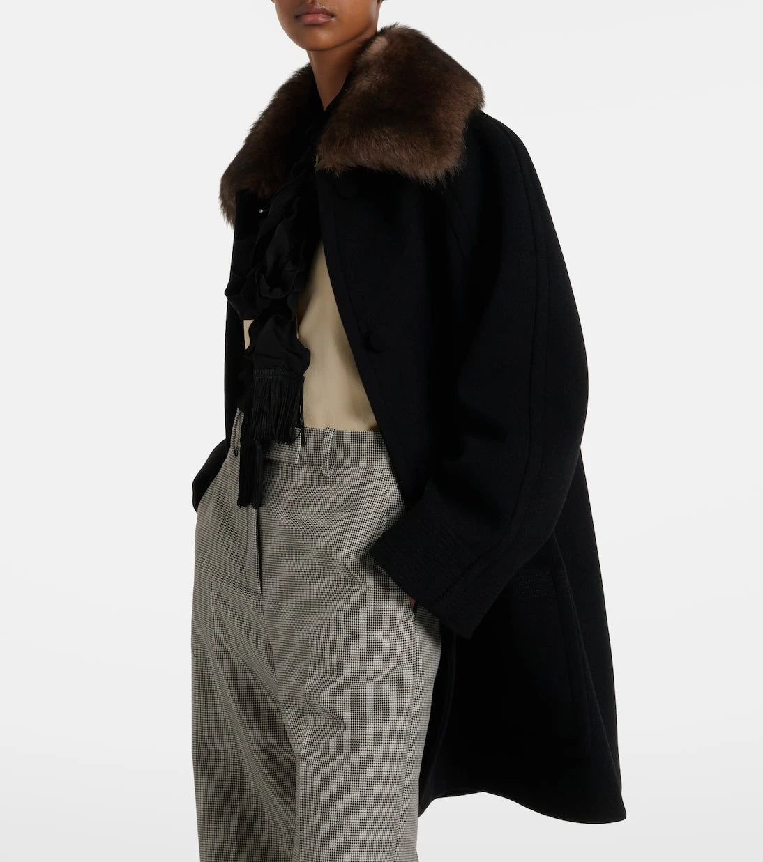 Valentino - Shearling-trimmed virgin wool coat