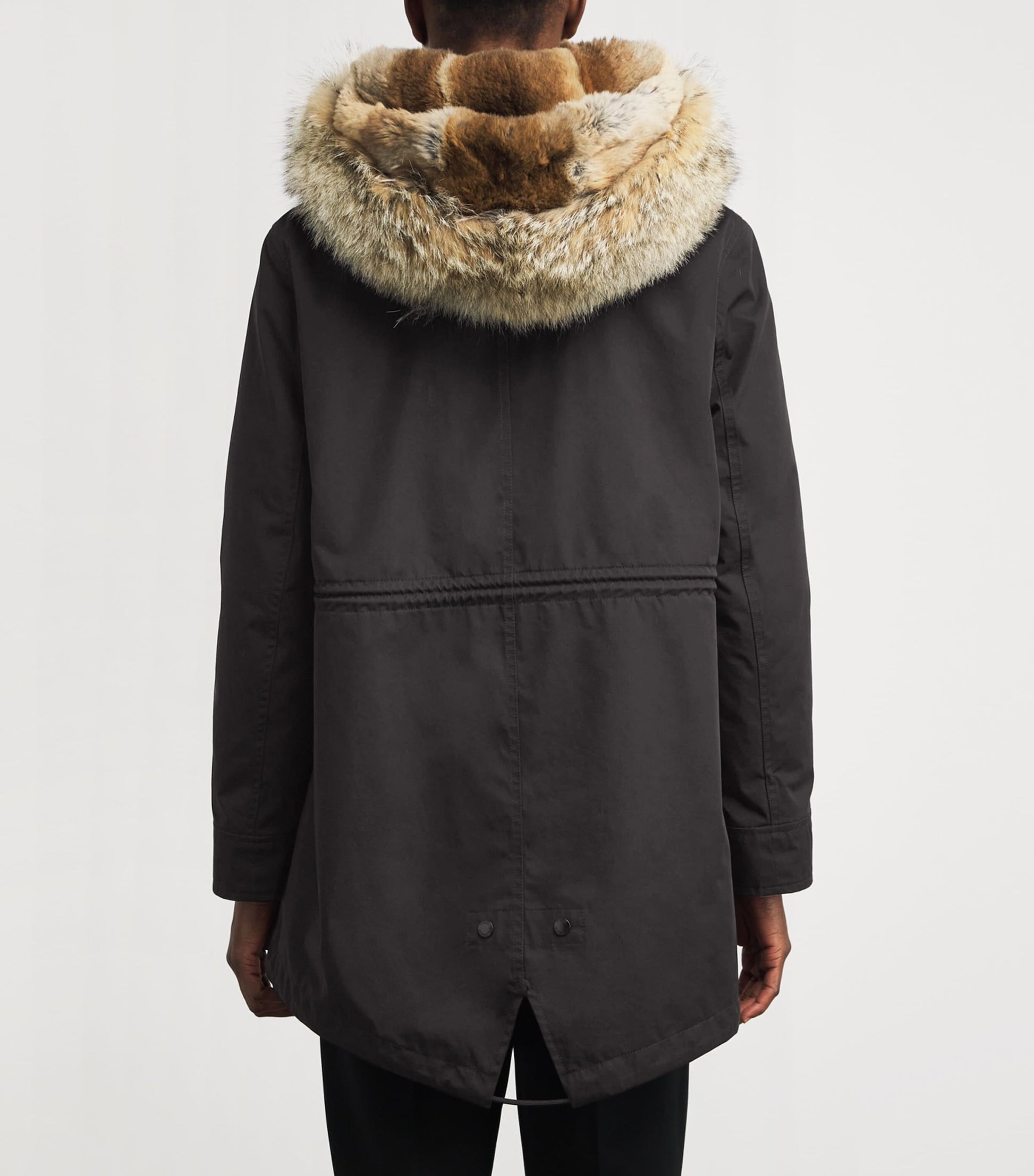 Yves Salomon Black Down-Coyote-Rabbit Parka Jacket (72cm)