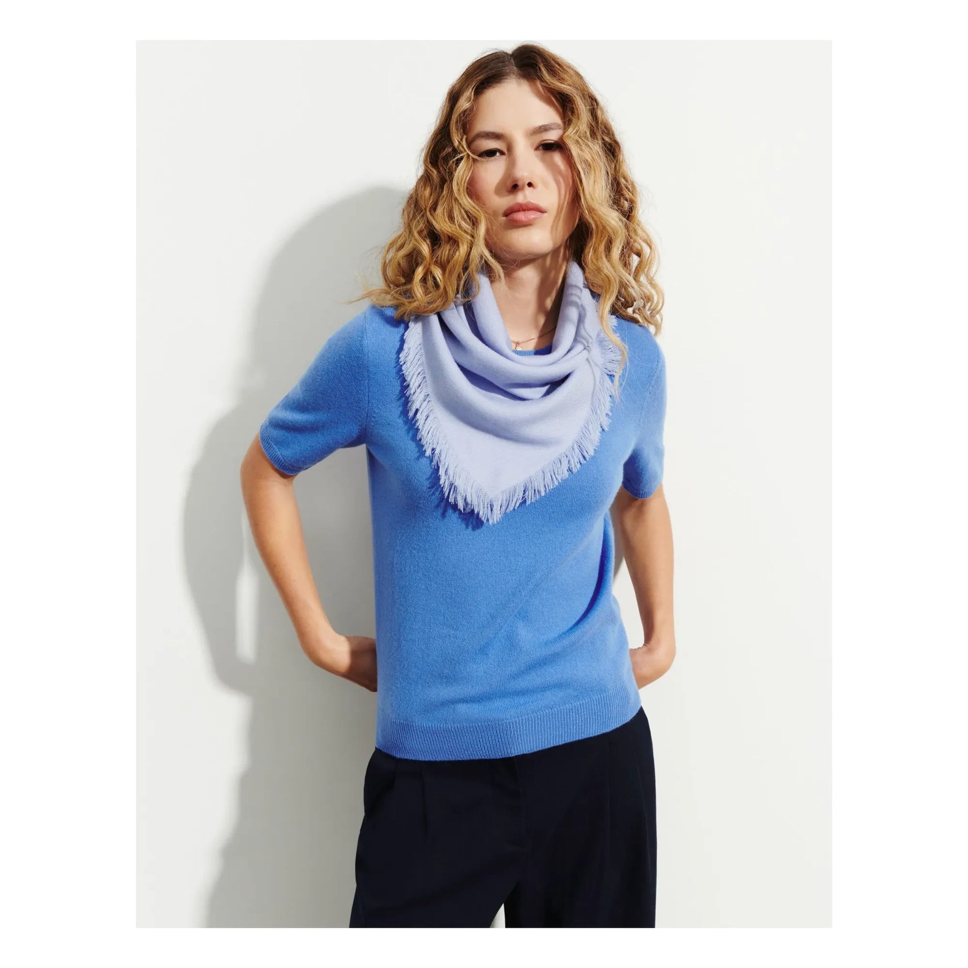 Bompard - Mini Twill Cashmere Square | Pale blue
