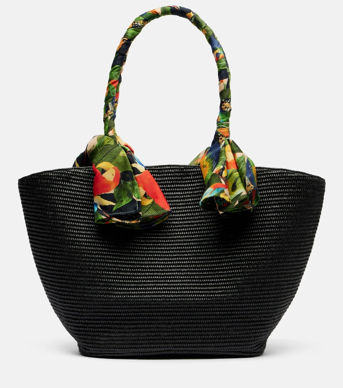 Farm Rio - Basket Medium silk-trimmed raffia tote bag