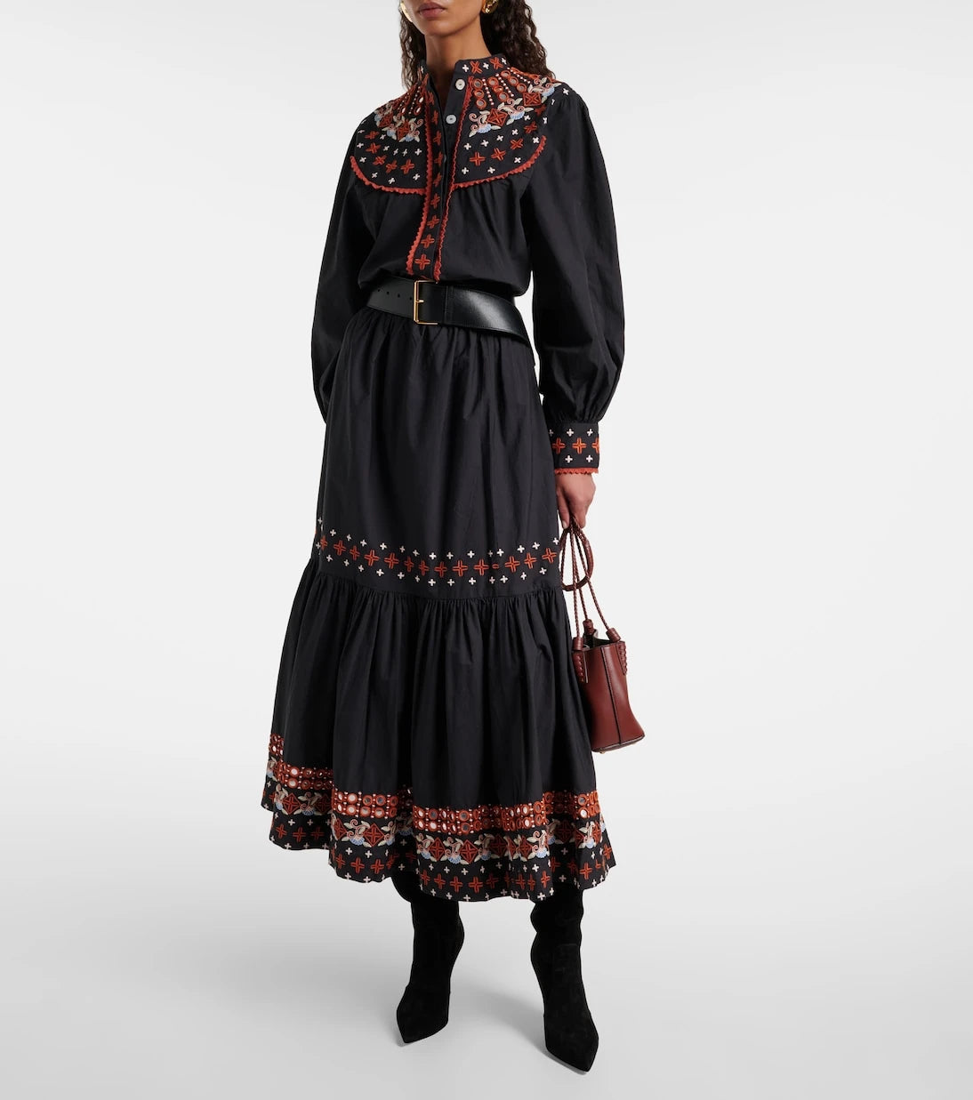 Farm Rio - Embroidered cotton maxi skirt