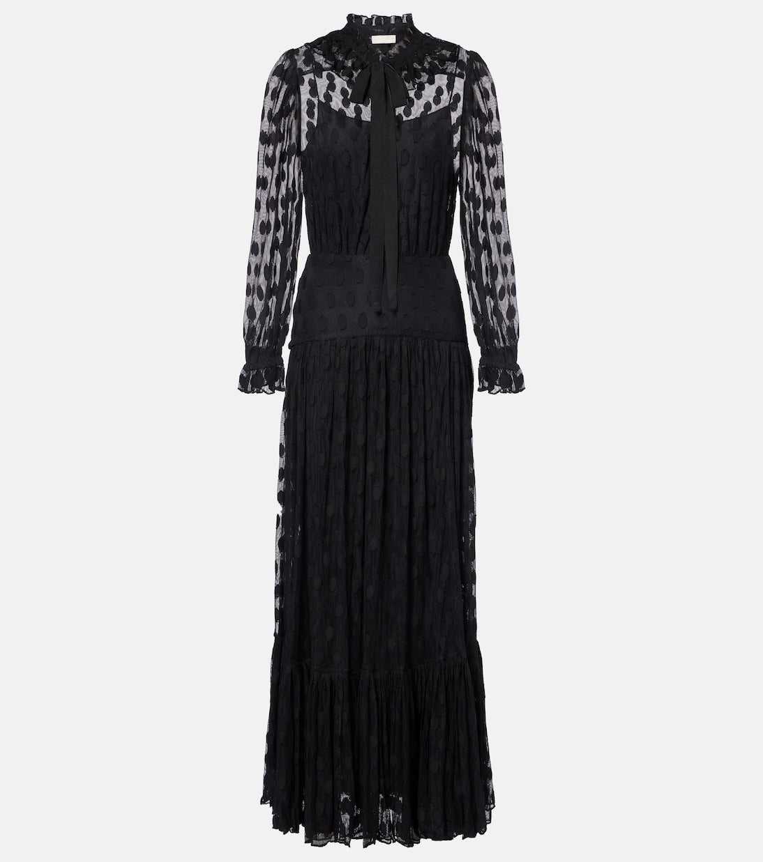 Ulla Johnson - Soraya polka-dot tie-neck mesh maxi dress
