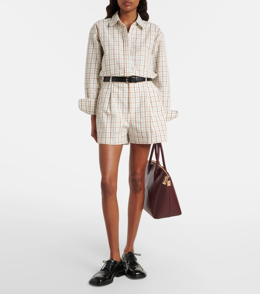 Victoria Beckham - Checked pleated cotton shorts