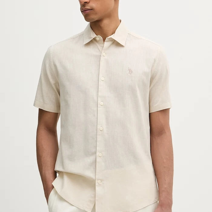 U.S. Polo Assn. Erkek Keten Safari Gömlek LINEN BLEND SS