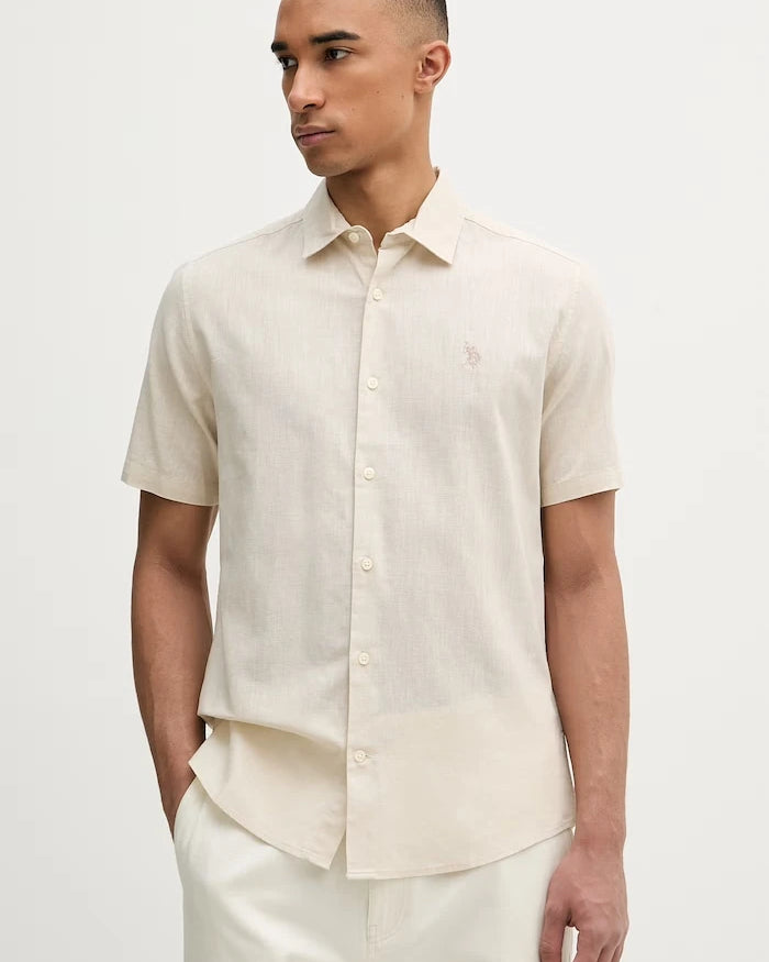 U.S. Polo Assn. Erkek Keten Safari Gömlek LINEN BLEND SS