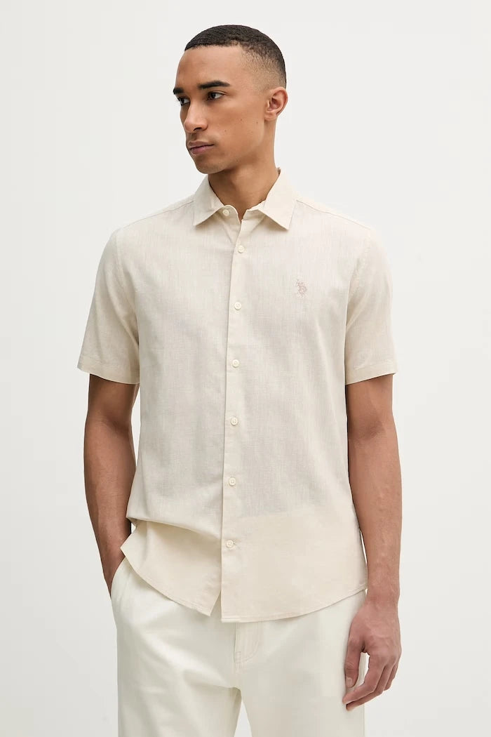 U.S. Polo Assn. Erkek Keten Safari Gömlek LINEN BLEND SS