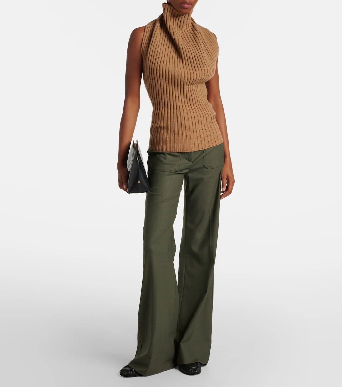 Victoria Beckham - Draped ribbed-knit wool-blend top