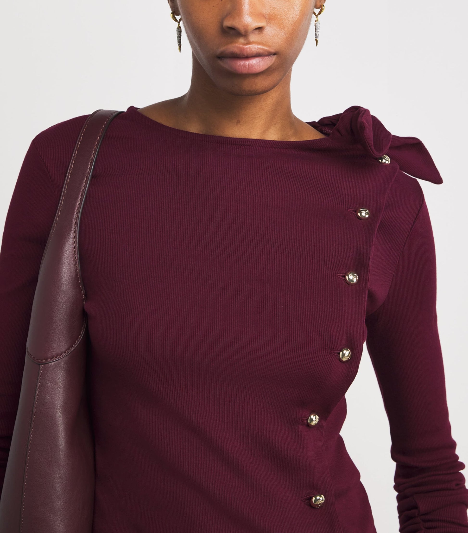 Claudie Pierlot Red Cotton-Blend Bow-Detail Top