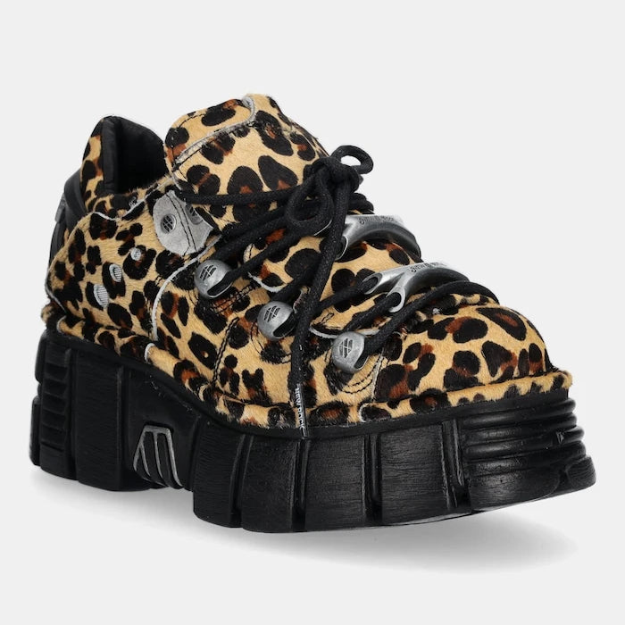 New Rock Pelo Leopardo Cuero M Tower Negro Lateral Süet Spor Ayakkabı