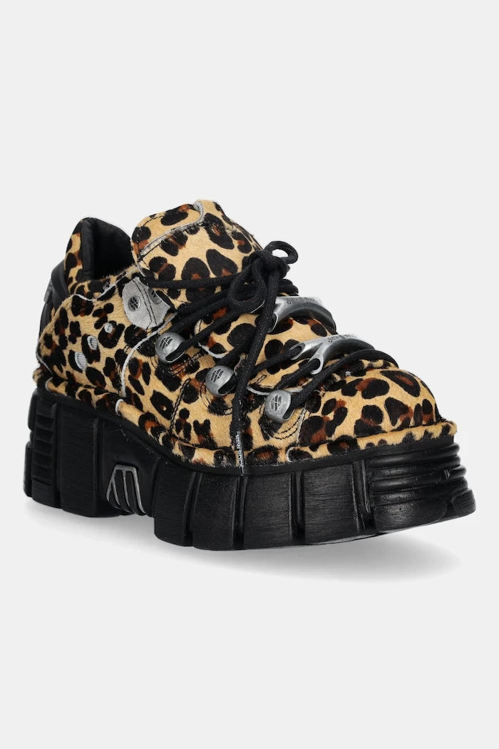 New Rock Pelo Leopardo Cuero M Tower Negro Lateral Süet Spor Ayakkabı