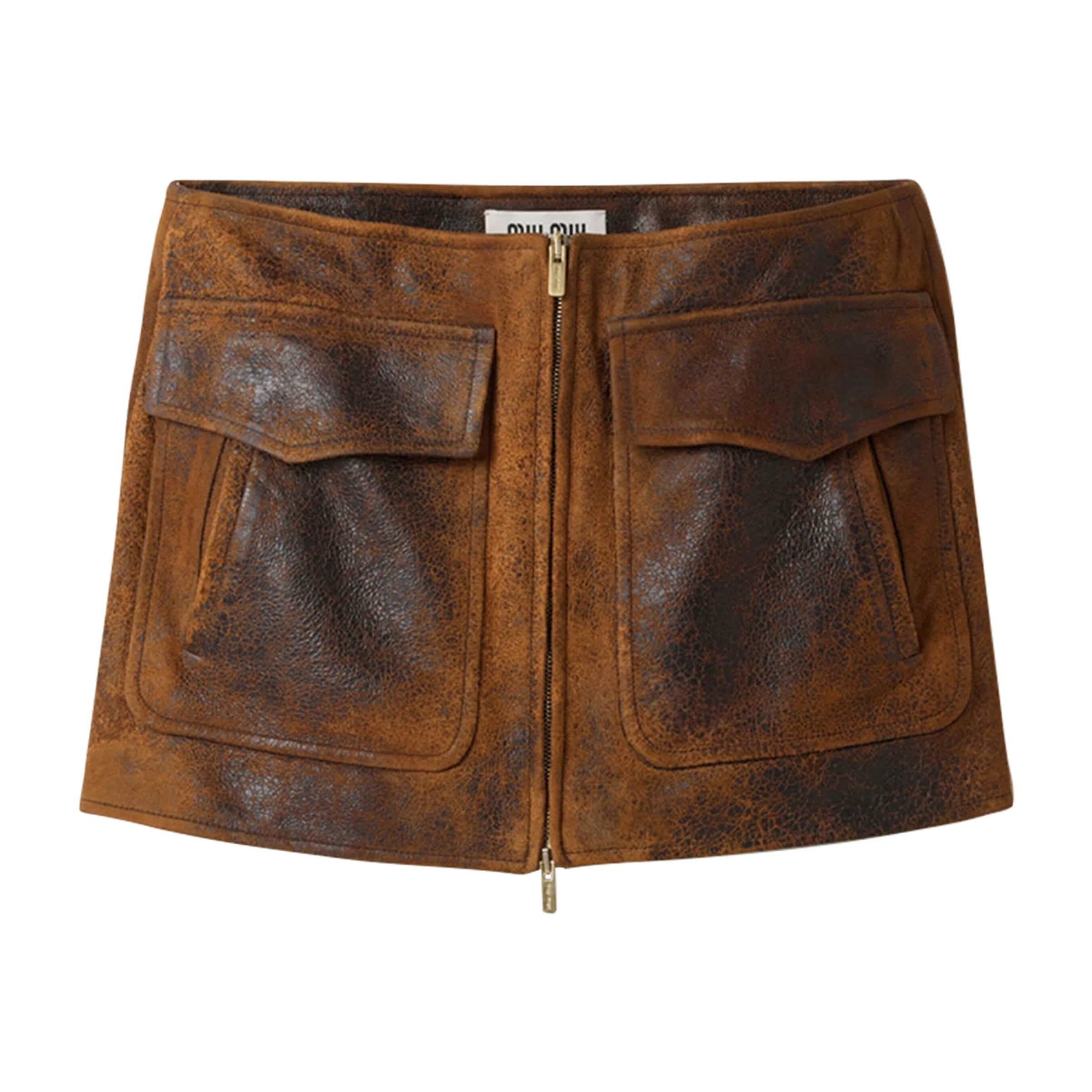 Miu Miu Brown Waxed Suede Mini Skirt