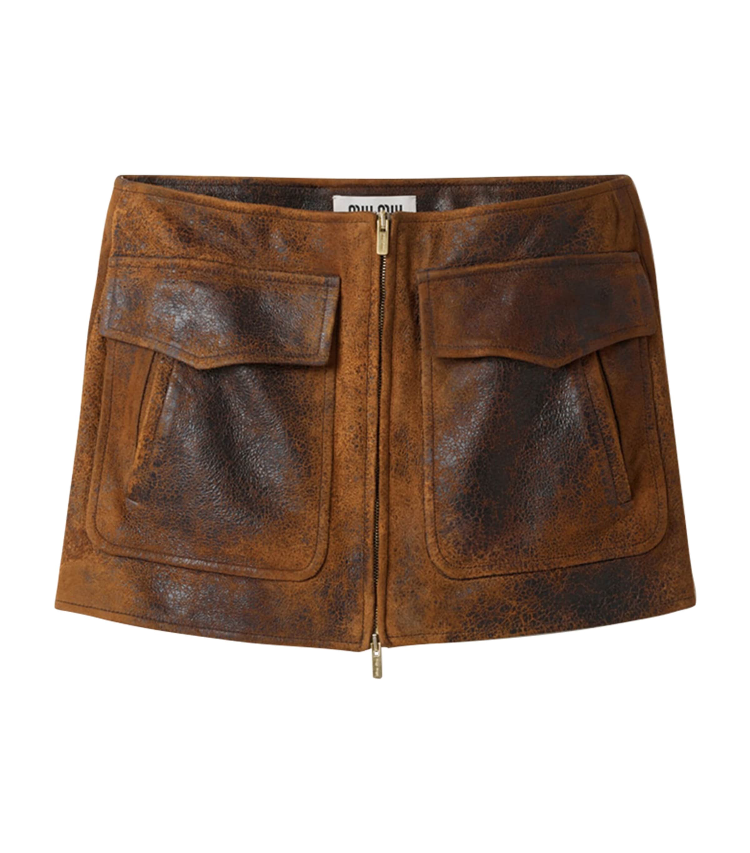 Miu Miu Brown Waxed Suede Mini Skirt
