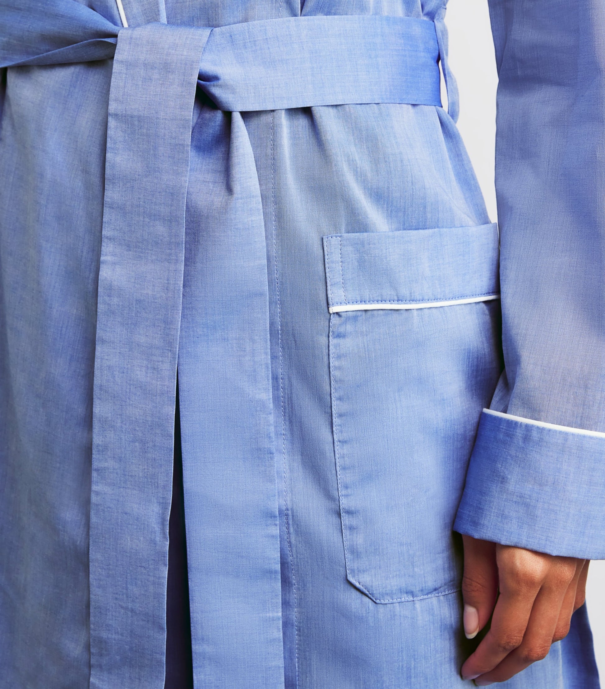Blue Cotton Contrast-Trim Robe