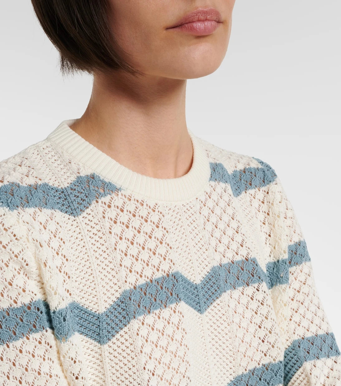 La DoubleJ - Chevron crochet cropped cotton sweater