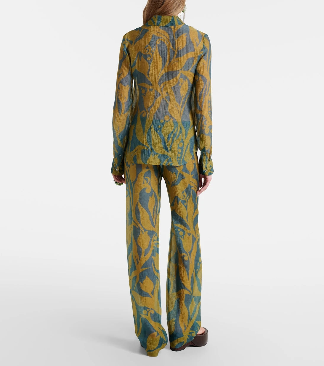 Dries Van Noten - بنطال حريري بقصة مستقيمة ومطبوع بنقشة باشا