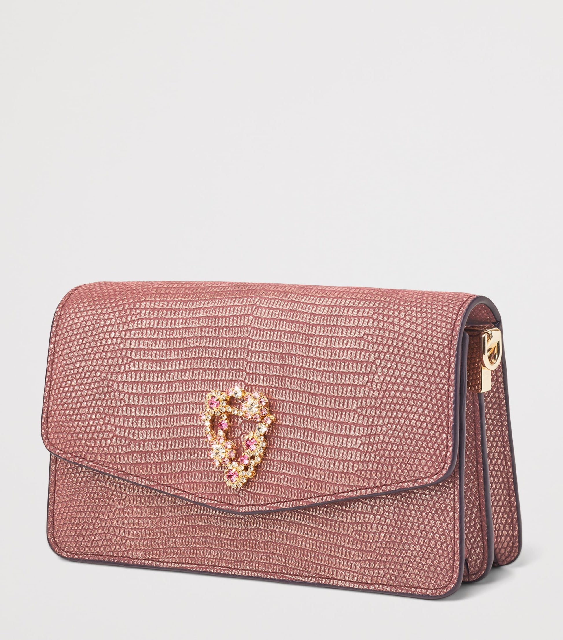 Aspinal Of London Purple Leather Snakeskin-Embossed Eliza Clutch Bag