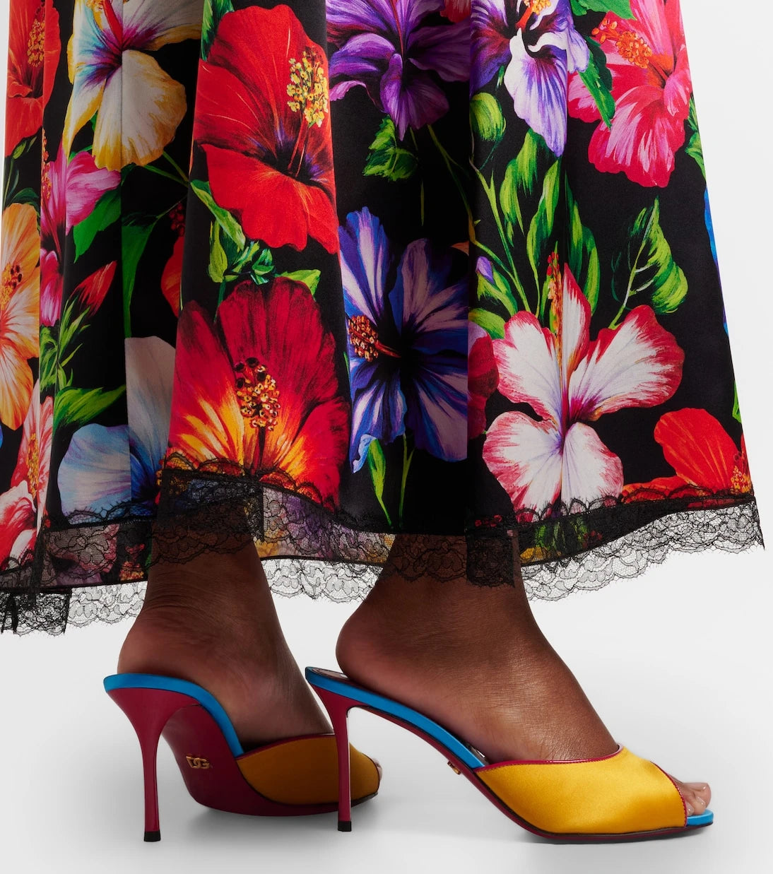 Dolce&Gabbana - Keira leather-trimmed satin mules