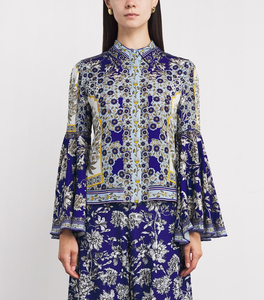 Alice+Olivia Blue Willa Bell-Sleeve Top