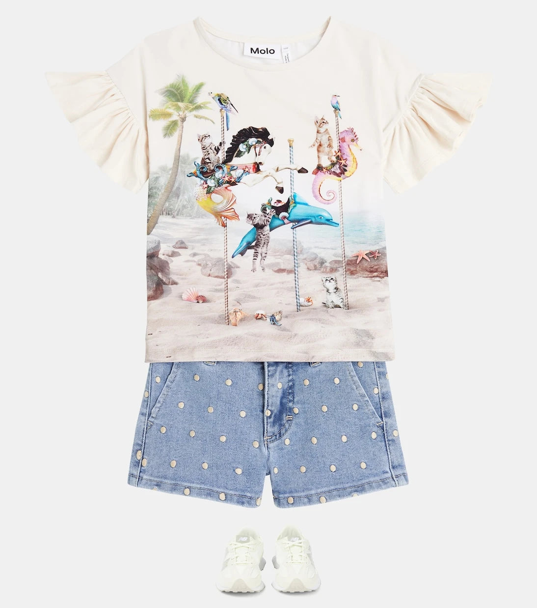 Molo - Alvira polka-dot embroidered denim shorts