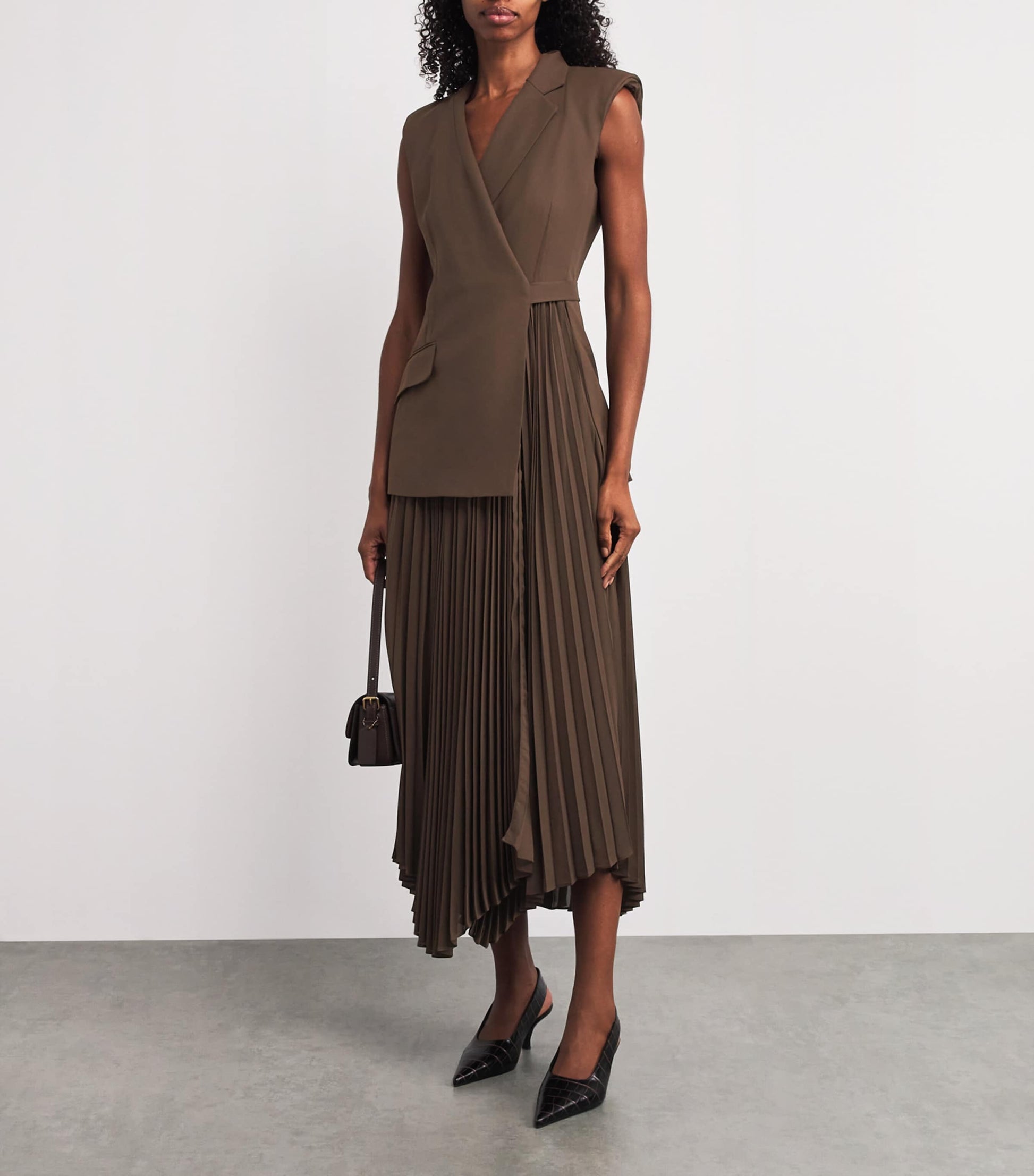 Pleated Blazer Helena Midi Dress COCOA