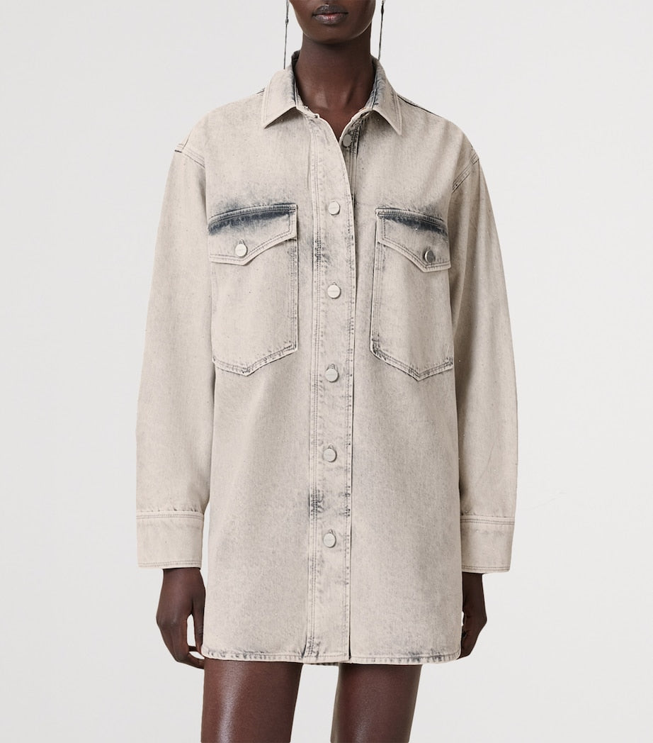 AllSaints Grey Organic Denim Faye Mini Shirt Dress