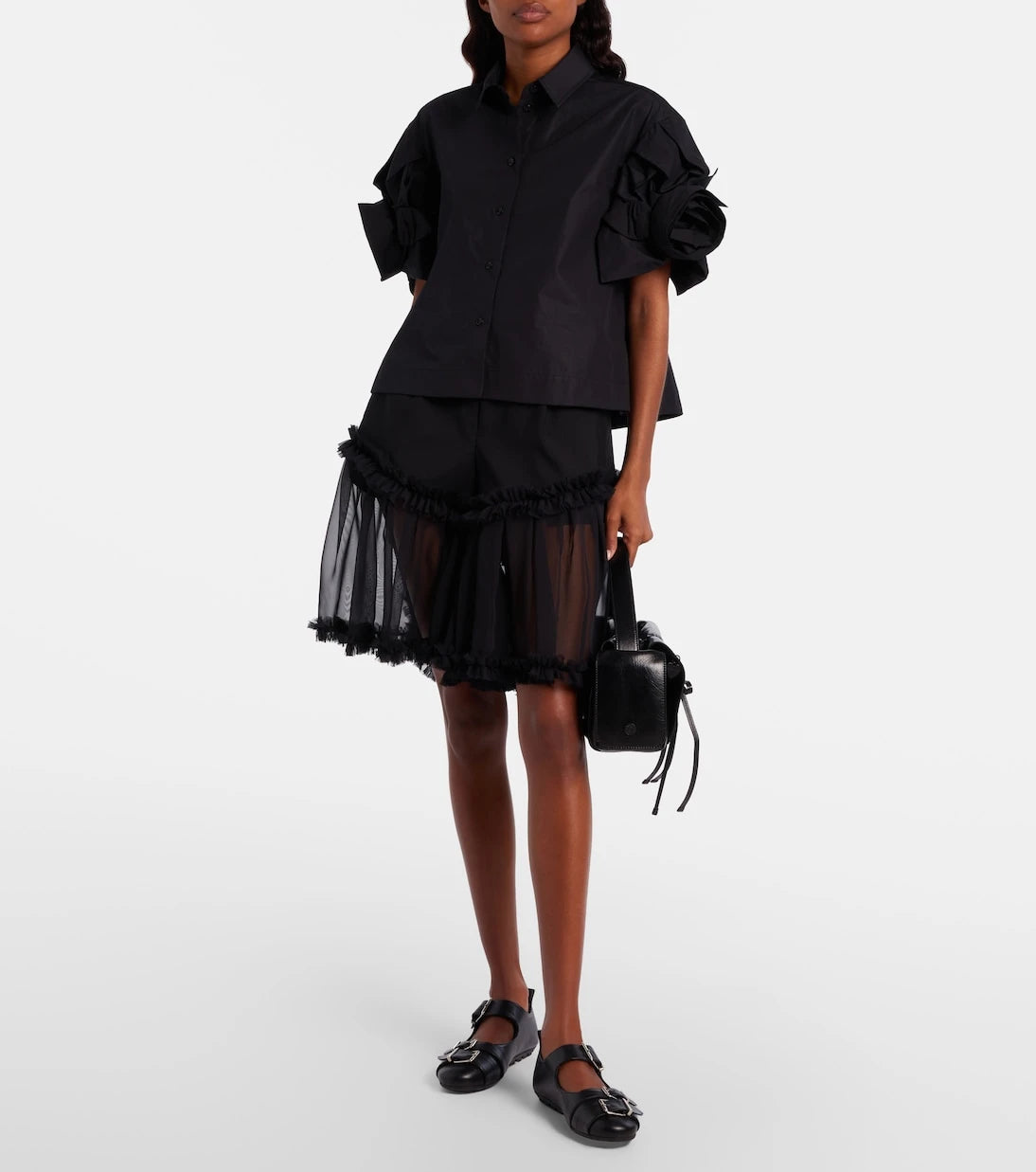 Noir Kei Ninomiya - Ruffled tulle and wool shorts