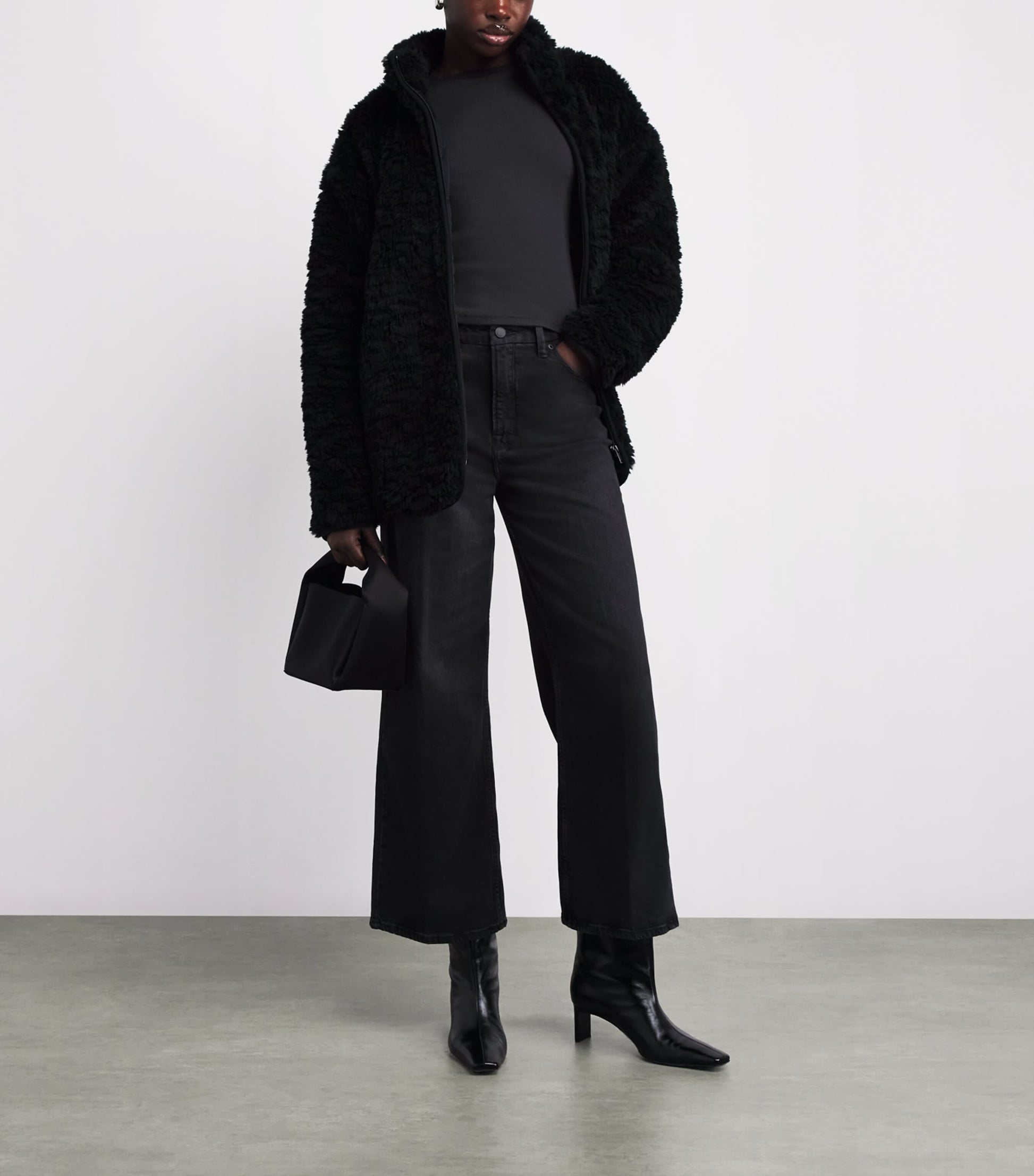 Black Faux Fur Zip-Up Jacket