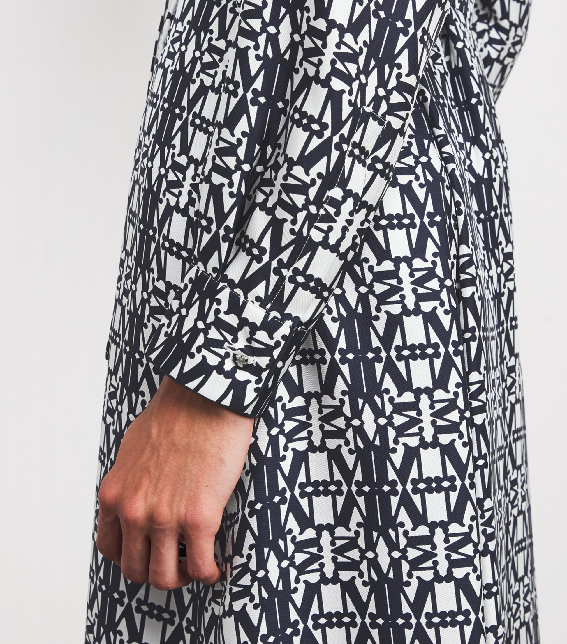 Blue Silk Monogram Midi Shirt Dress