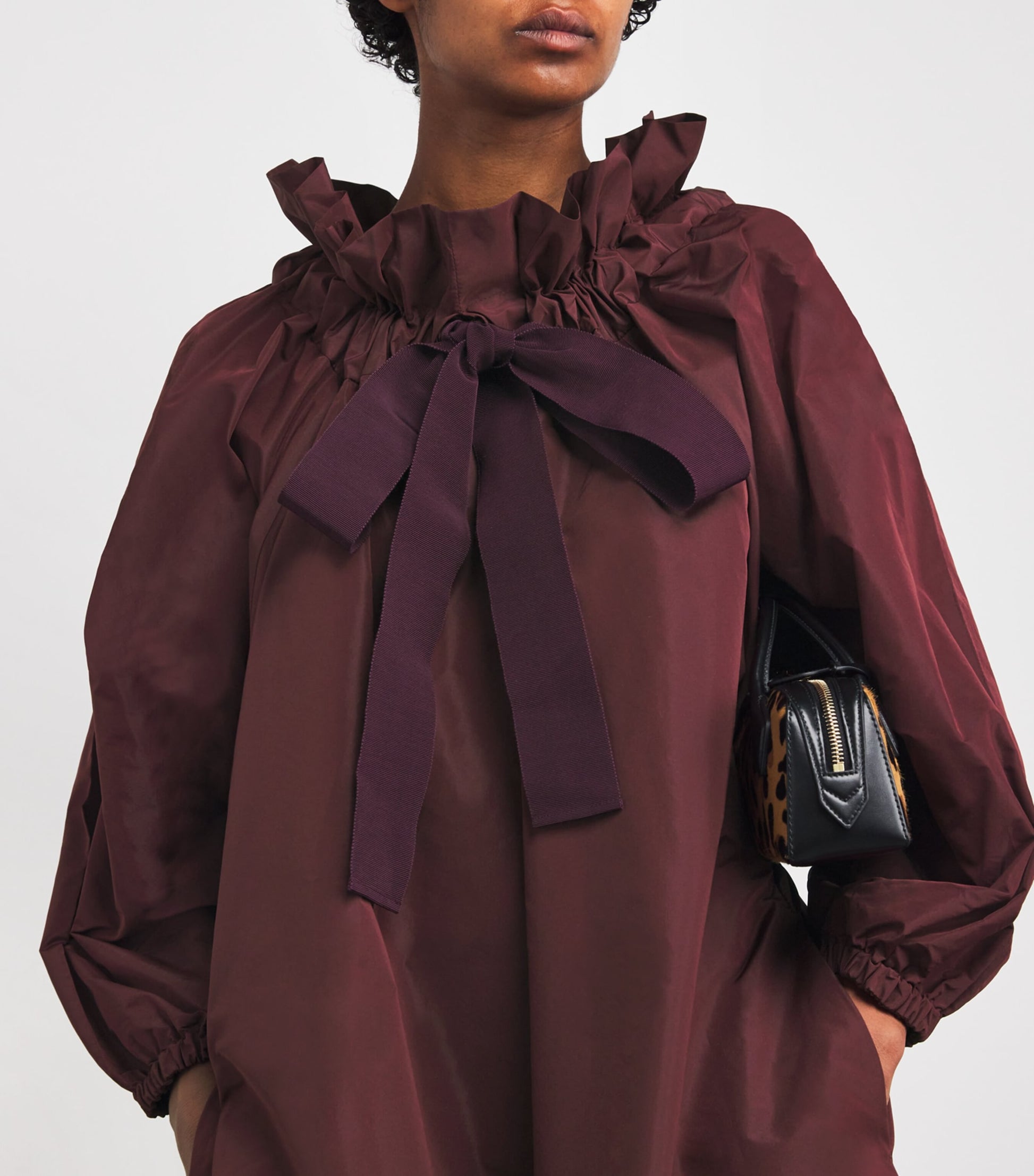 Patou Burgundy Ruffle-Hem Midi Dress