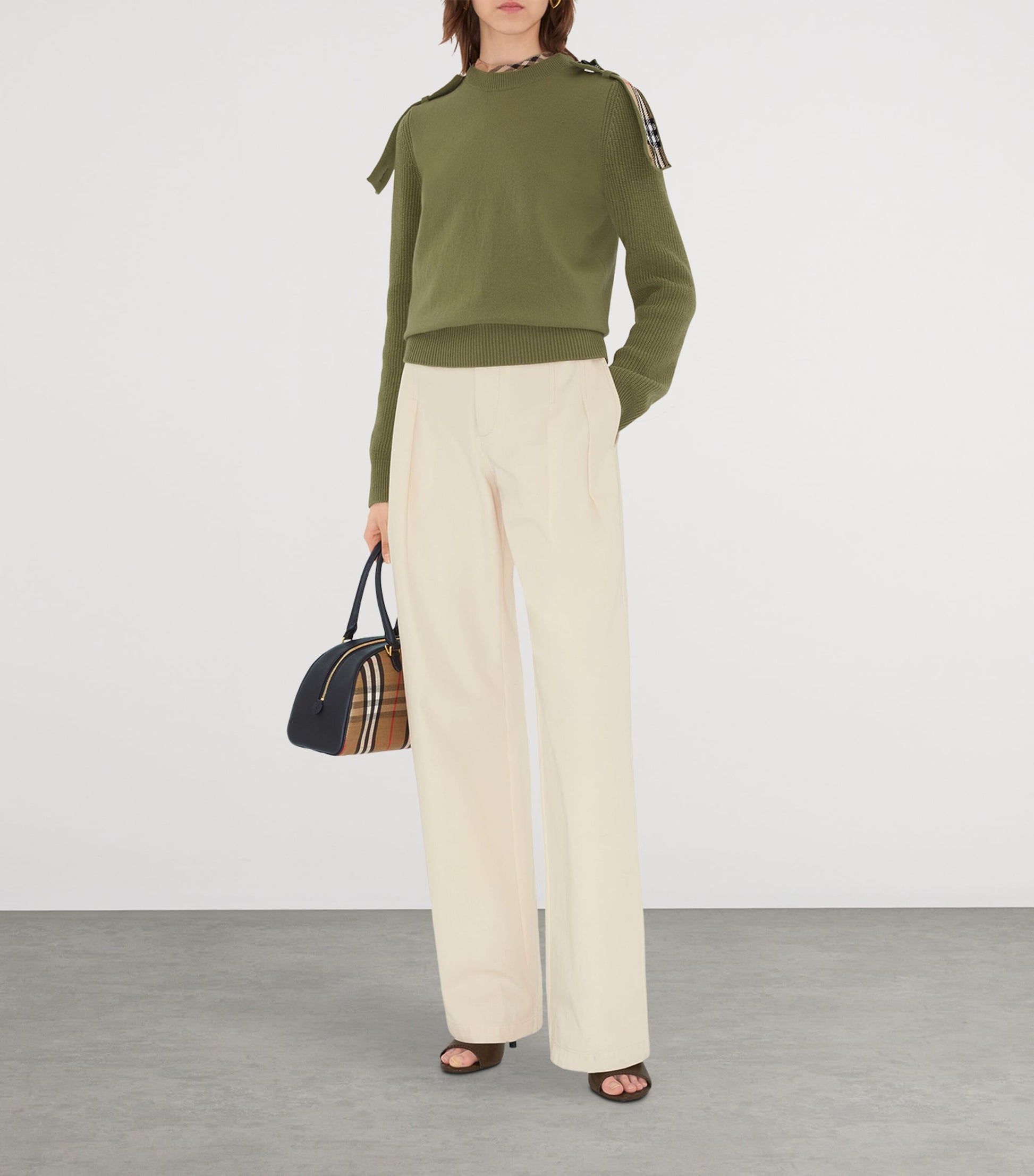 Green Wool-Cashmere-Blend Epaulette Sweater