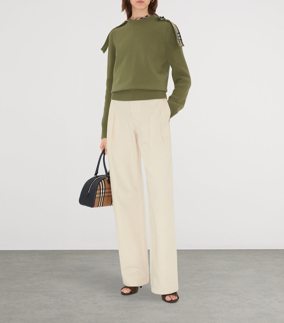 Burberry Green Wool-Cashmere-Blend Epaulette Sweater