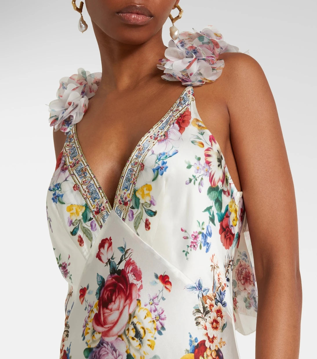 Camilla - Embellished floral silk slip dress