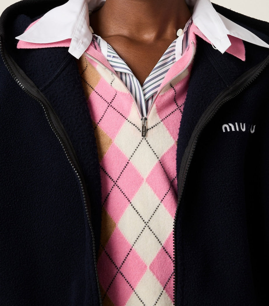Pink Cashmere Zip-Up Polo Sweater