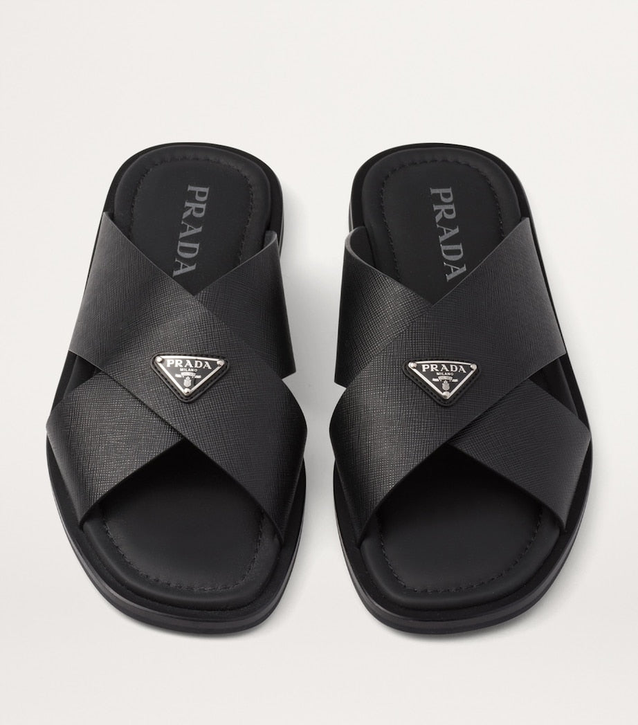 Prada Saffiano Leather Crossover Sandals